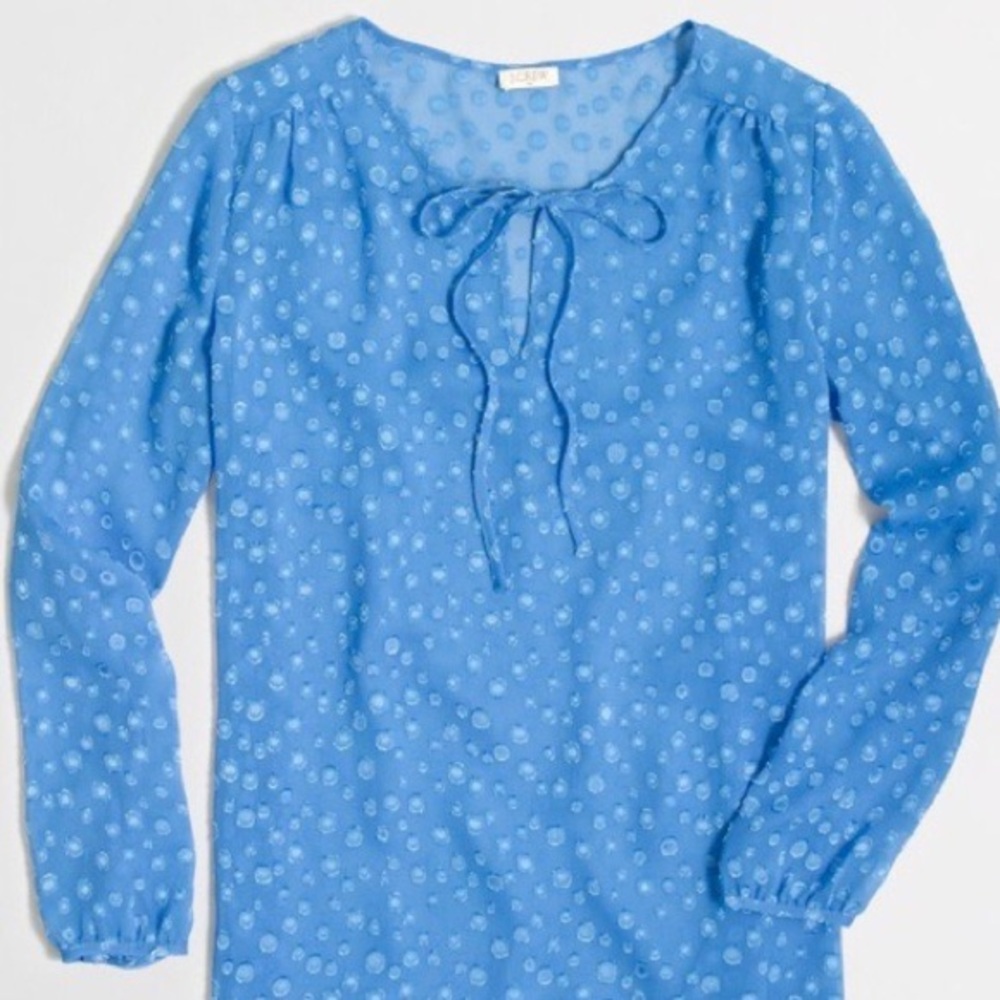 J.Crew Factory Women's Blue Clip-Dot Key-Hole Neckline Chiffon Blouse size Small